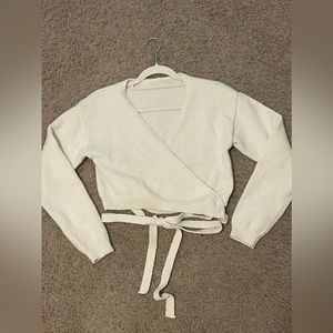 Cream White Tie Up Sweater/ Cardigan